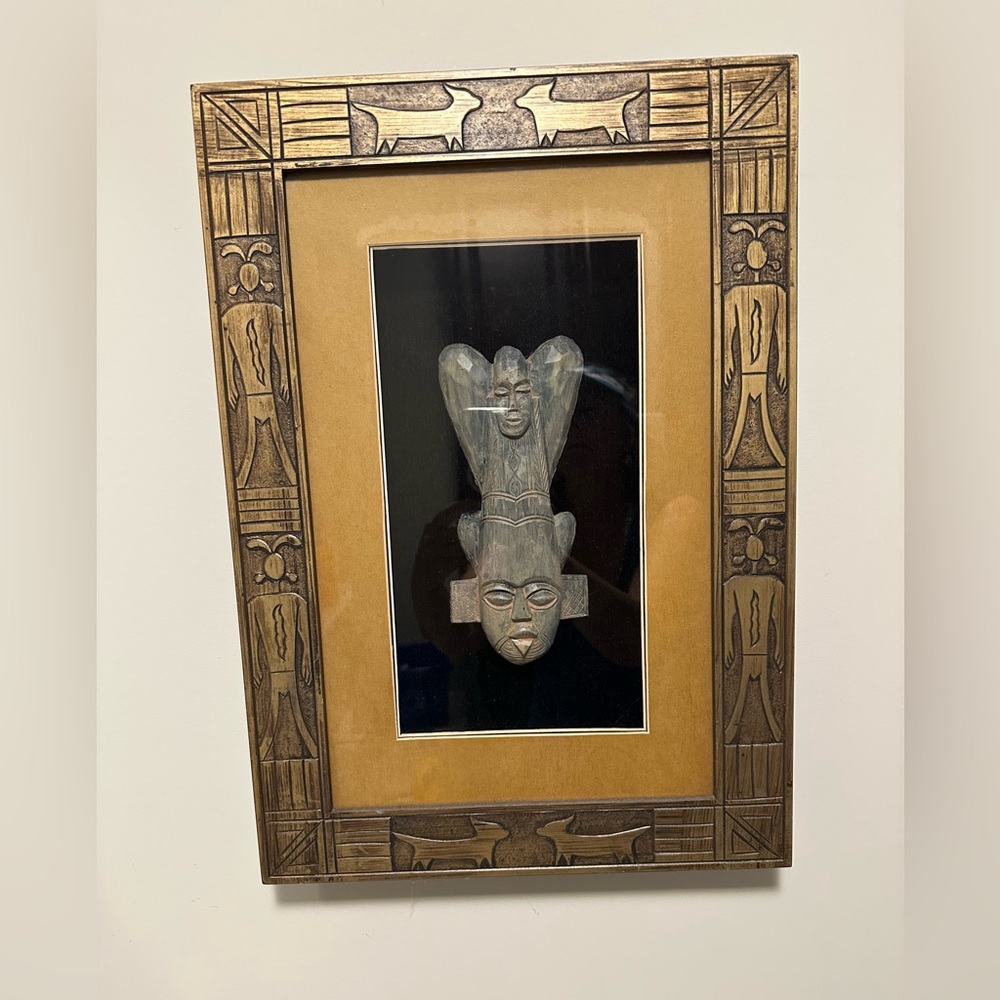 Handcrafted Tribal Mask in Ornate Frame
